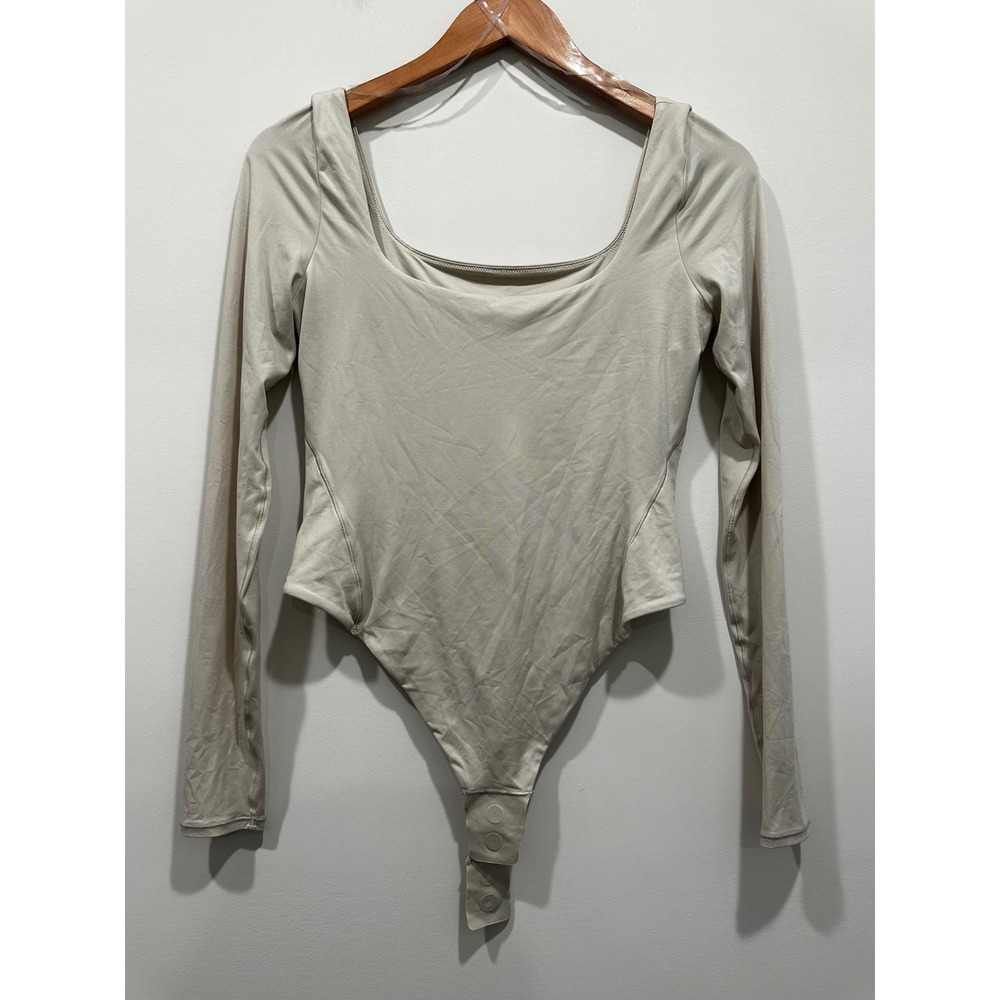 Lululemon Wundermost Ultra Soft Nulu Square Neck Long Sleeve Bodysuit Beige M